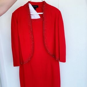 St. John bright red dress and sweater two piece